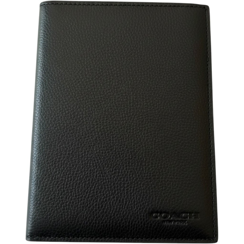 Coach Black Pebbled Leather Passport Case Bifold Travel Wallet with Card Slots